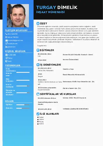 İnşaat Mühendisi Cv Örnekleri cv indir